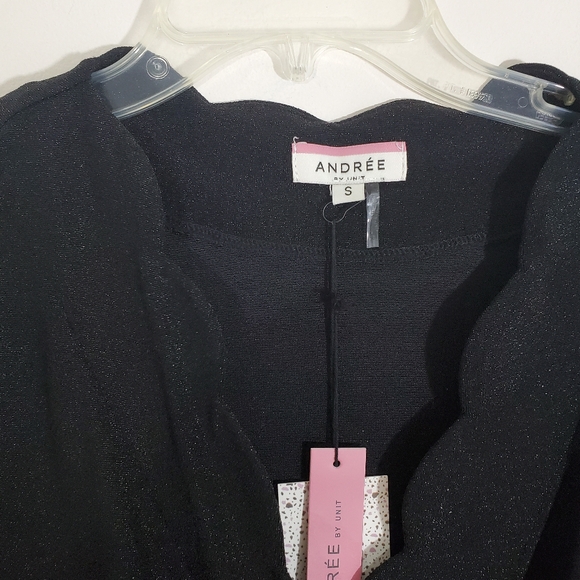 Andree by Unit Black Metallic Sparkly Faux Wrap Top NWT Small Whimsigoth Fairy - Picture 3 of 10